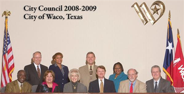 2008-09 Front: District 1 Wilber Austin, Sr., District 2 Alice Rodriguez, Mayor Virginia DuPuy, District 3 Randy Riggs, District 4 Rick Allen, District 5 Jim Bush, Back: Judge John Roberts, City Attorney Leah Hayes, City Manager Larry Groth, City Secretary Patricia Erwin