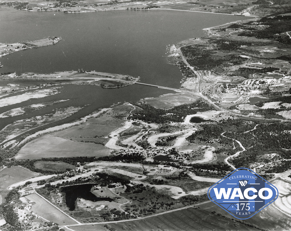 Aerial view of Lake Waco in 1954