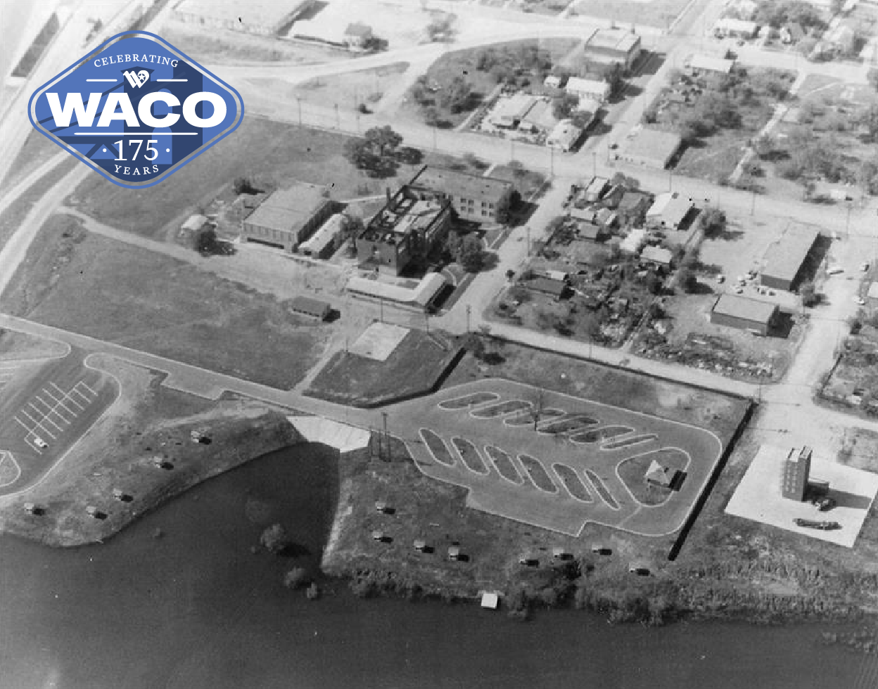 Black and white aerial view of Fort Fisher camp grounds