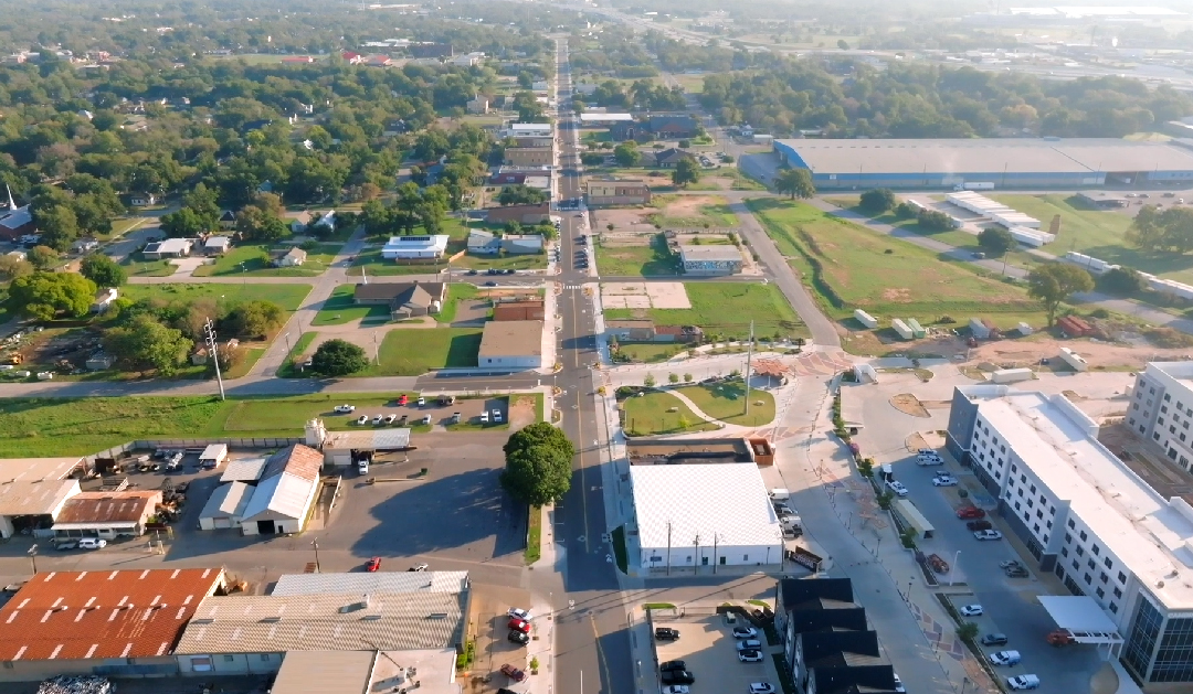 Aerial view of recently renovated Elm Avenue