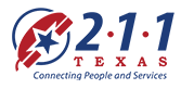 Red and blue logo of Texas 211 Connecting People and Services.
